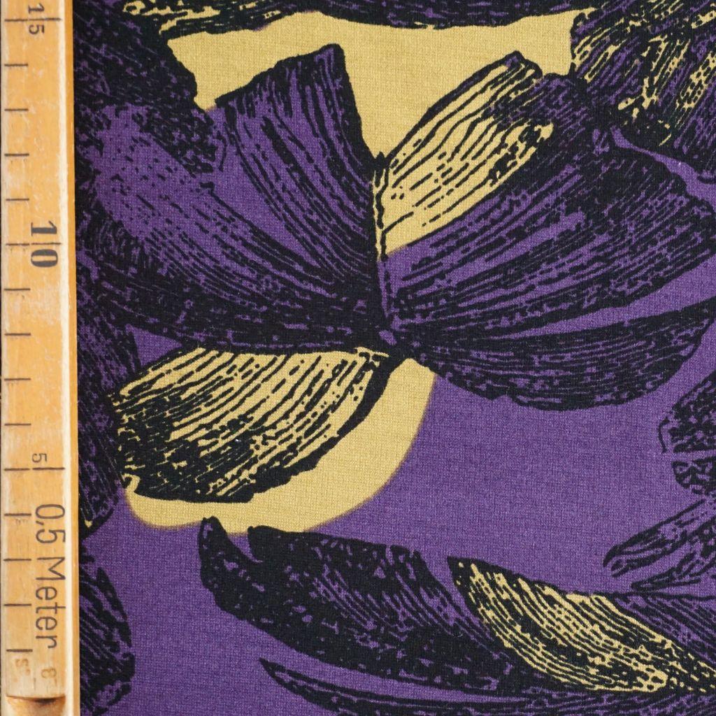 Romanitjersey abstrakte Blüten aubergine grüngelb schwarz